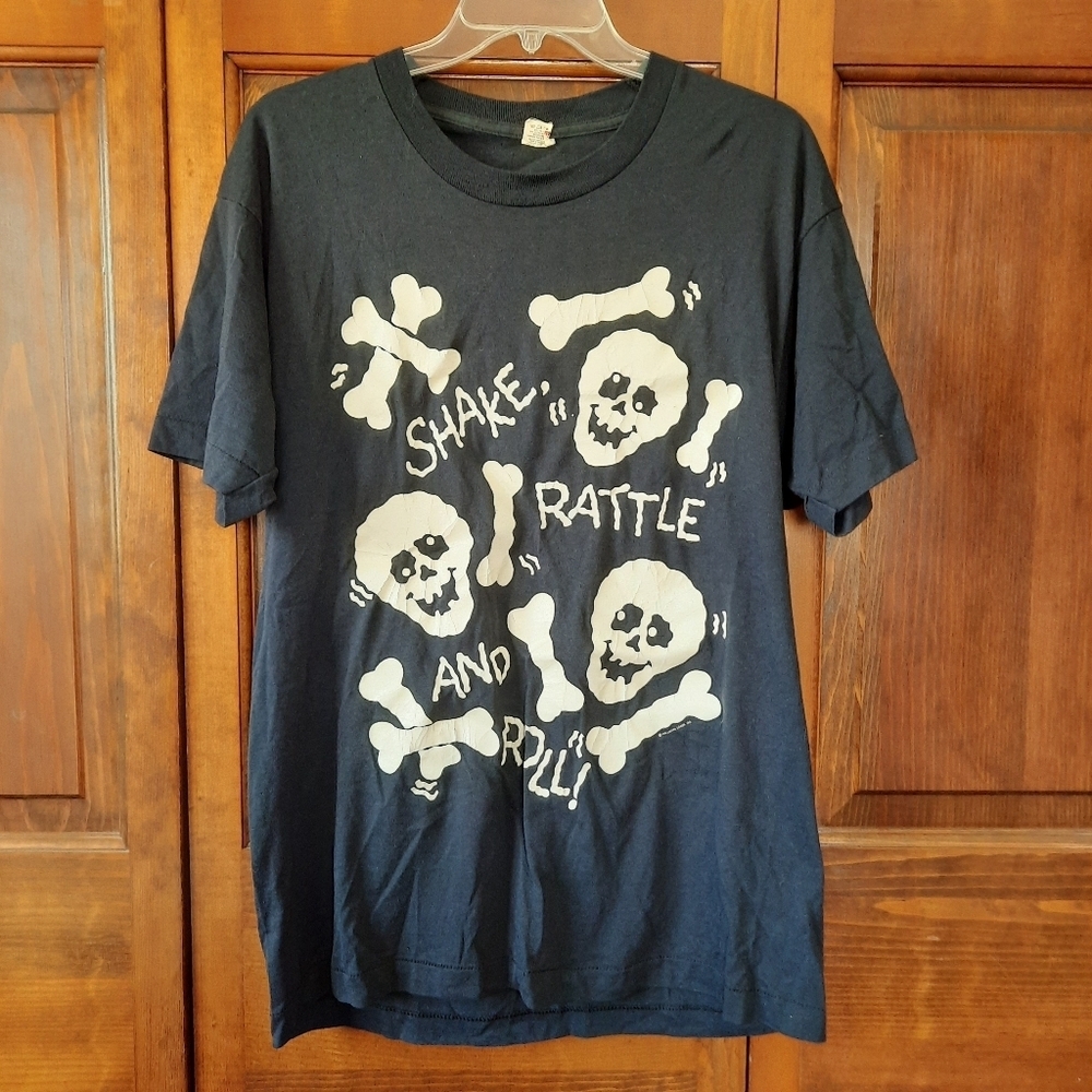 Screen Stars Black Graphic Tee with White Skull & Bones